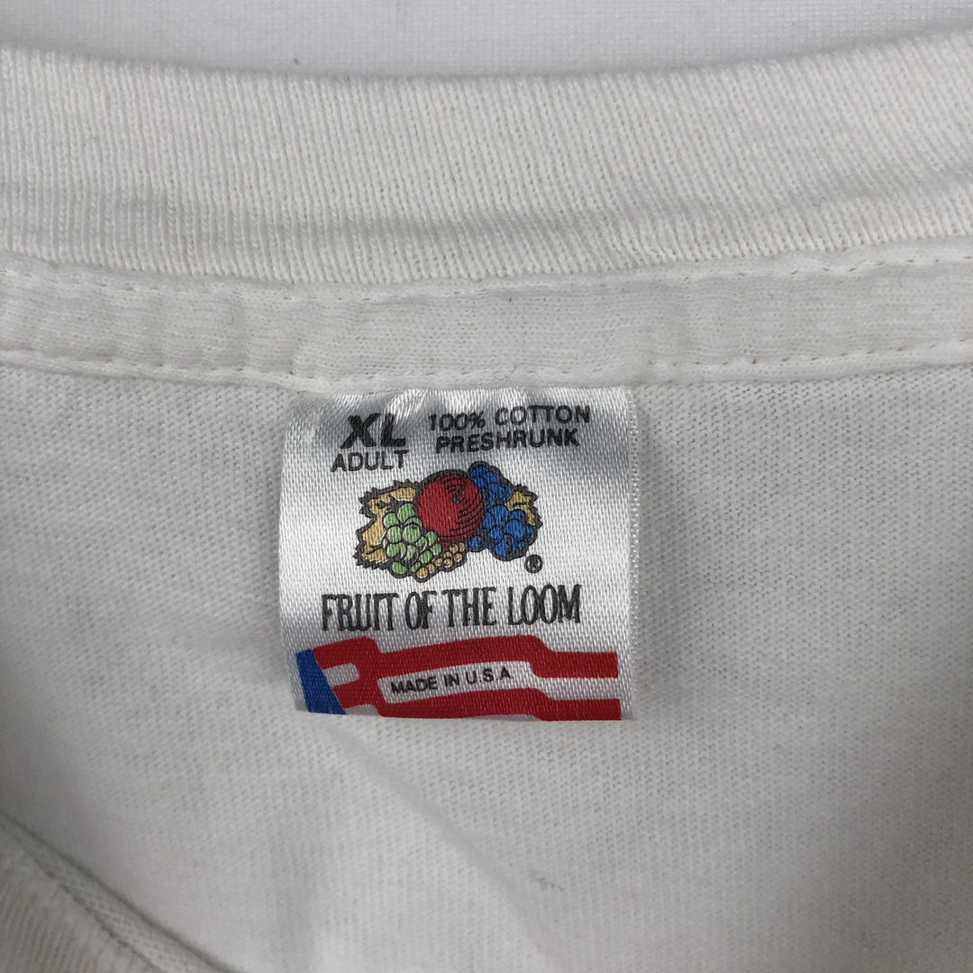 90'S Fruit of the Loom printed T-shirt, made in the USA, men's XL size, vintage cotton white type Vintage Second Hand