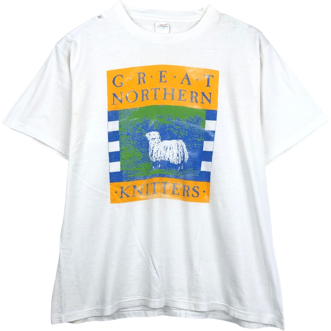80'S Harvey Woods print T-shirt, made in Canada, men's size L equivalent, vintage. cotton white type Vintage Second Hand