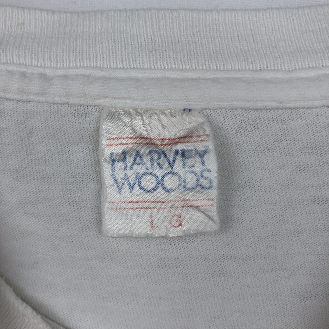 80'S Harvey Woods print T-shirt, made in Canada, men's size L equivalent, vintage. cotton white type Vintage Second Hand