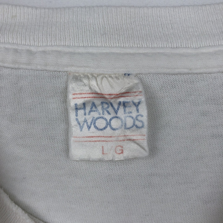 80'S Harvey Woods print T-shirt, made in Canada, men's size L equivalent, vintage. cotton white type Vintage Second Hand