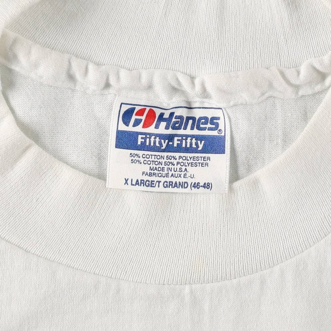 Vintage 1980'S Hanes Fifty-Fifty Blue Tag Print T-Shirt, Made in USA, Men's XL cotton white type Vintage Second Hand