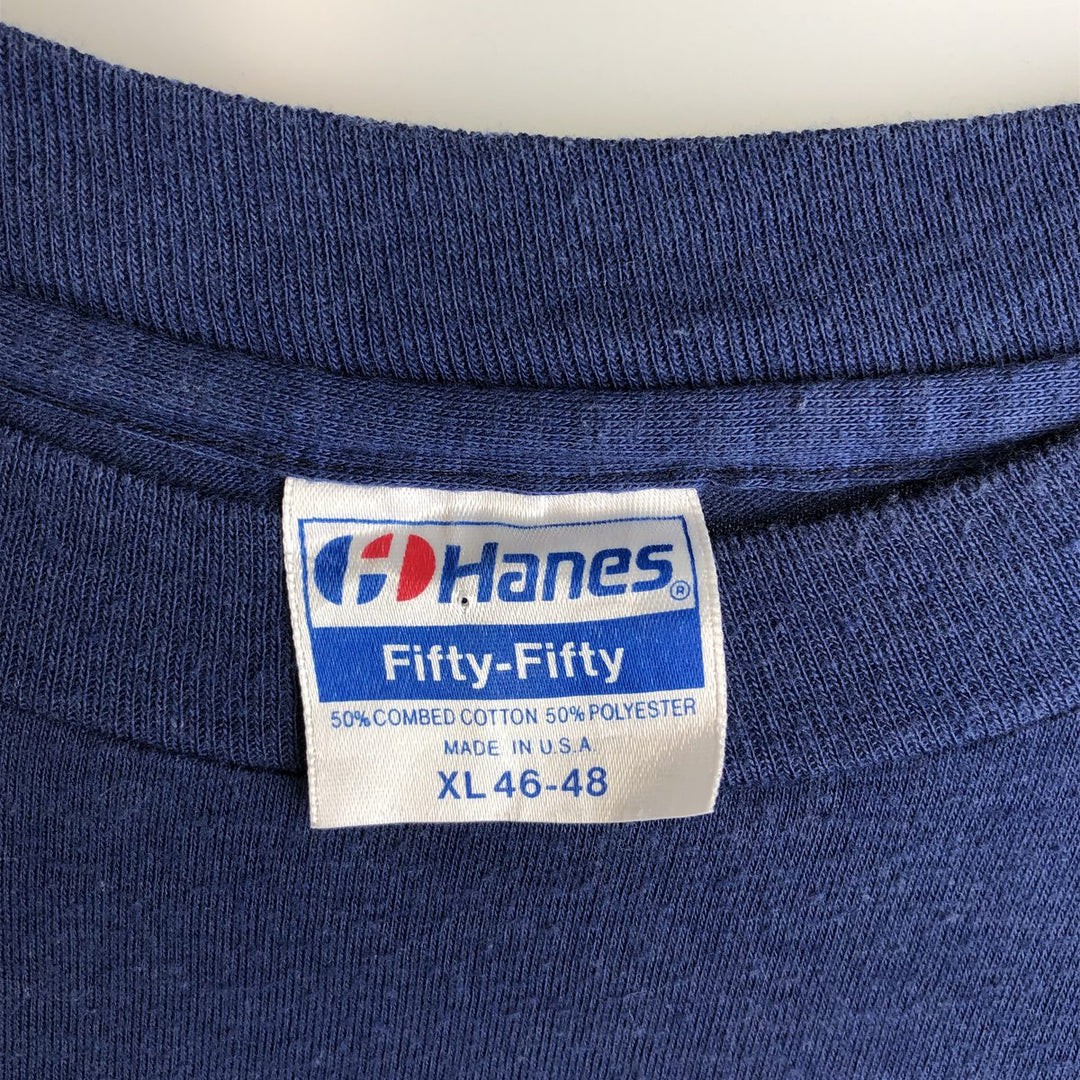 Vintage 1980'S Hanes Fifty-Fifty Blue Tag Print T-Shirt, Made in USA, Men's XL cotton navy blue type Vintage Second Hand