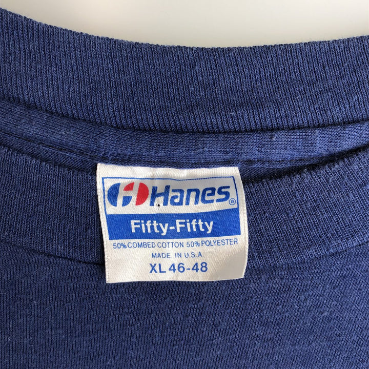 Vintage 1980'S Hanes Fifty-Fifty Blue Tag Print T-Shirt, Made in USA, Men's XL cotton navy blue type Vintage Second Hand