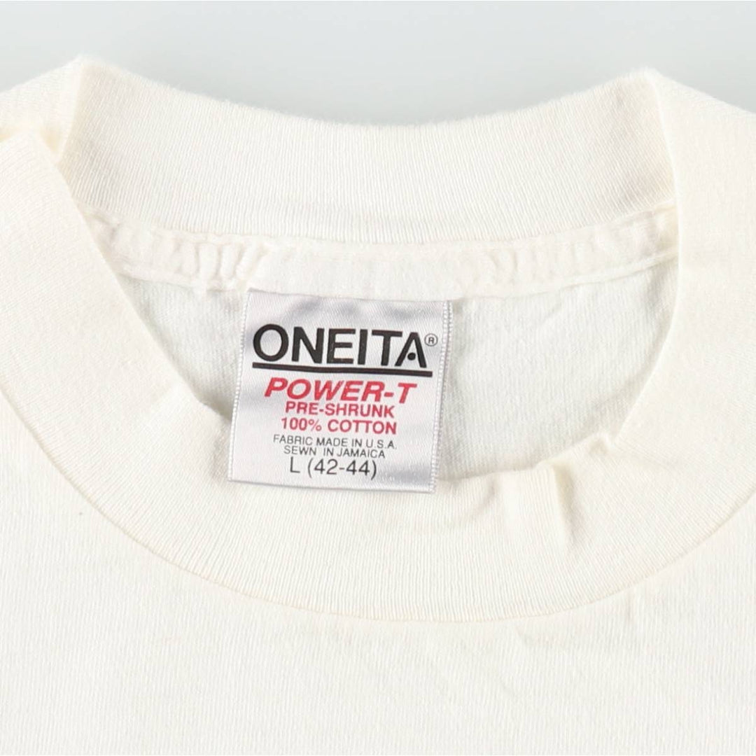 90'S ONEITA POWER-T Printed T-shirt Made in USA Men's L size Vintage cotton unbleached Vintage Second Hand