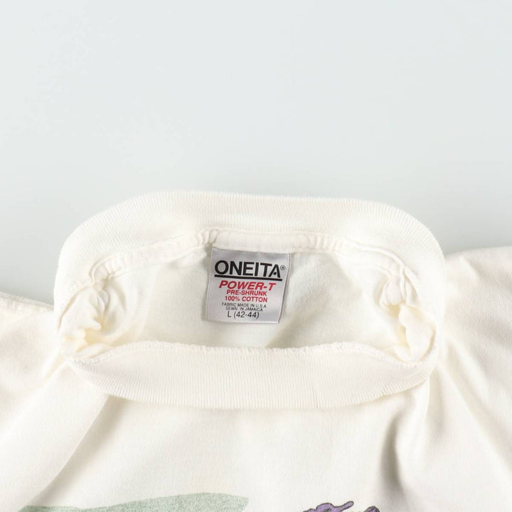 90'S ONEITA POWER-T Printed T-shirt Made in USA Men's L size Vintage cotton unbleached Vintage Second Hand