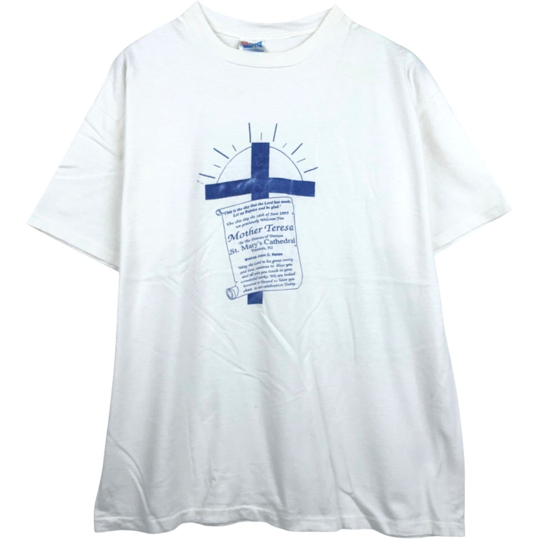 90'S Hanes BEEFY-T Message Print T-Shirt Made in USA Men's XL Vintage cotton white type Vintage Second Hand