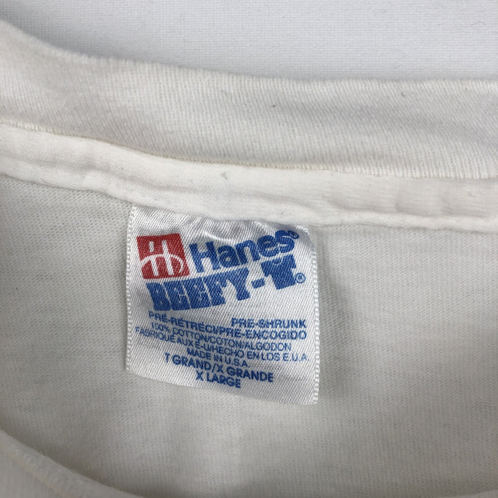90'S Hanes BEEFY-T Message Print T-Shirt Made in USA Men's XL Vintage cotton white type Vintage Second Hand