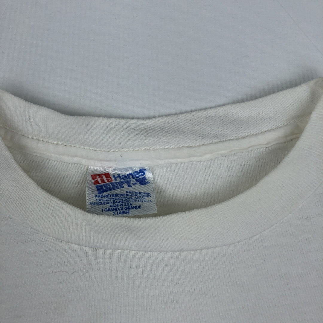 90'S Hanes BEEFY-T Message Print T-Shirt Made in USA Men's XL Vintage cotton white type Vintage Second Hand