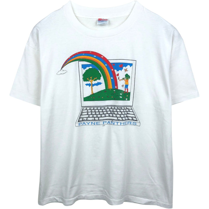 Vintage 90'S Hanes printed T-shirt, made in the USA, size L for men cotton white type Vintage Second Hand
