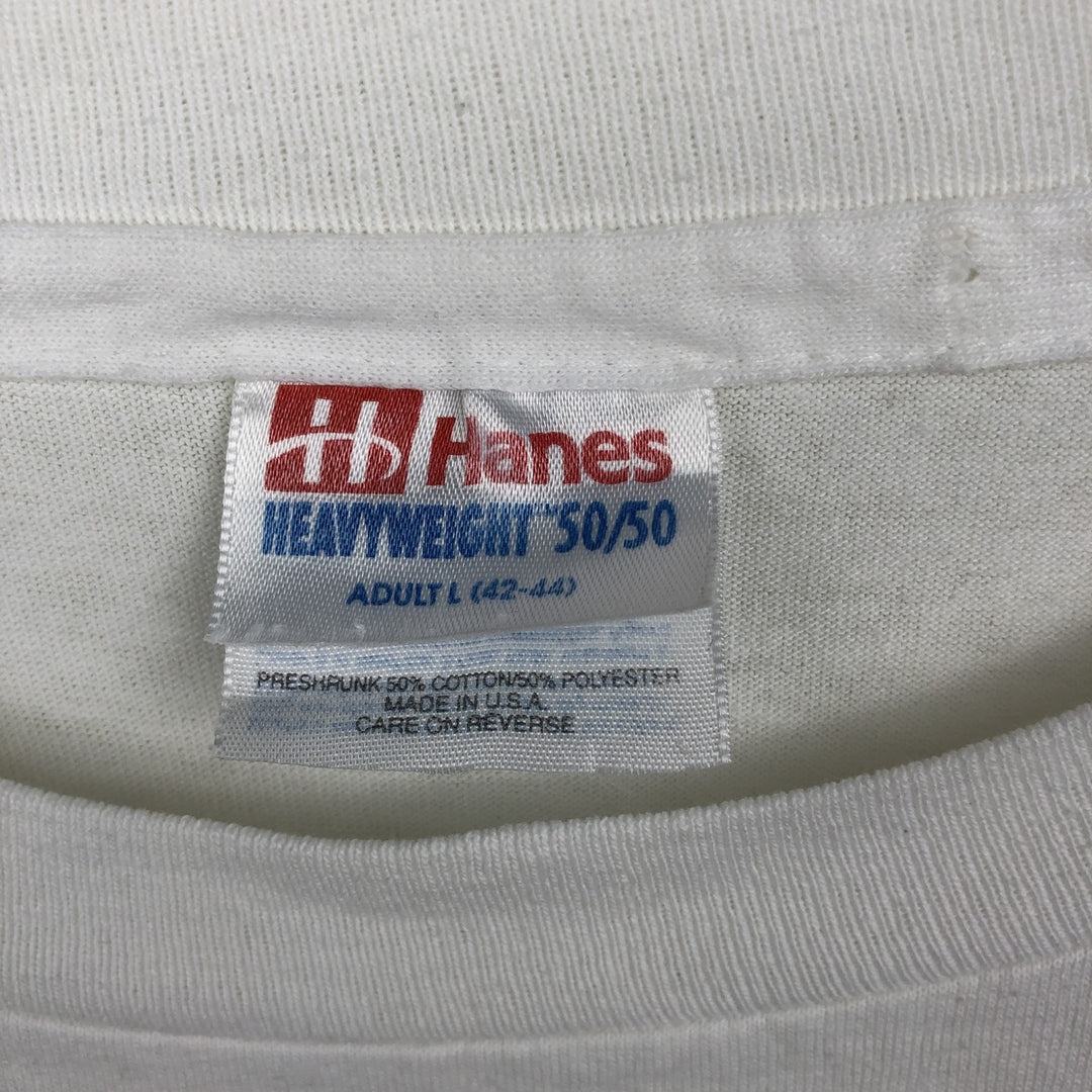 Vintage 90'S Hanes printed T-shirt, made in the USA, size L for men cotton white type Vintage Second Hand