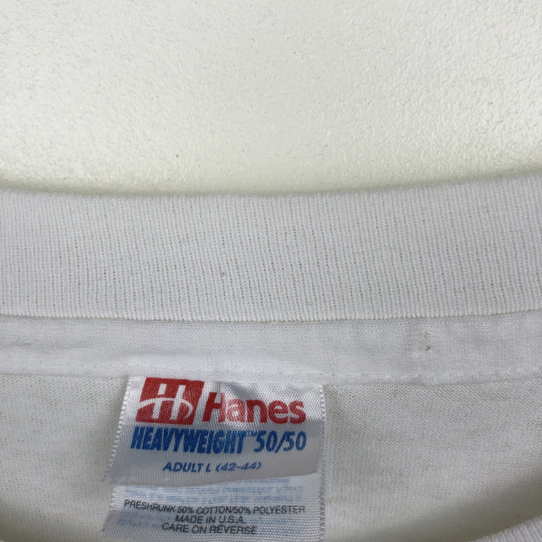 Vintage 90'S Hanes printed T-shirt, made in the USA, size L for men cotton white type Vintage Second Hand