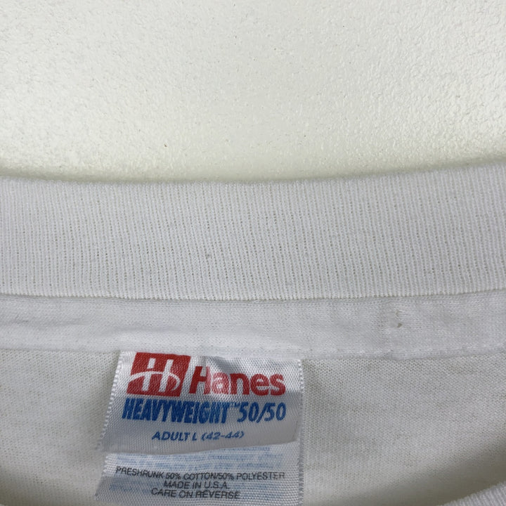 Vintage 90'S Hanes printed T-shirt, made in the USA, size L for men cotton white type Vintage Second Hand