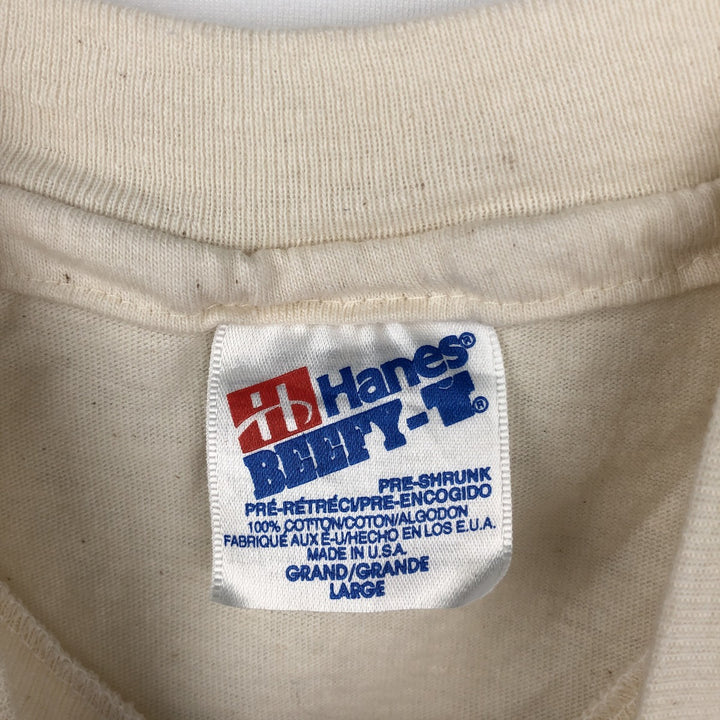 90'S Hanes BEEFY-T Printed T-shirt, Made in USA, Men's L size, Vintage cotton unbleached Vintage Second Hand