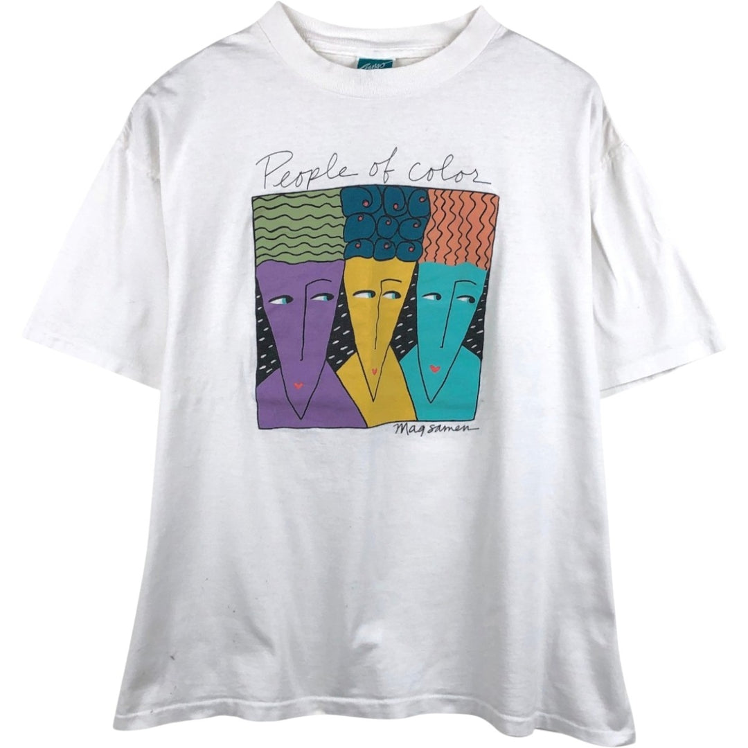 90'S GANGO GALLERY Printed T-Shirt, Made in USA, Men's XL equivalent, Vintage cotton white type Vintage Second Hand
