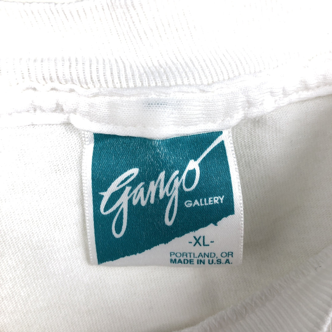 90'S GANGO GALLERY Printed T-Shirt, Made in USA, Men's XL equivalent, Vintage cotton white type Vintage Second Hand