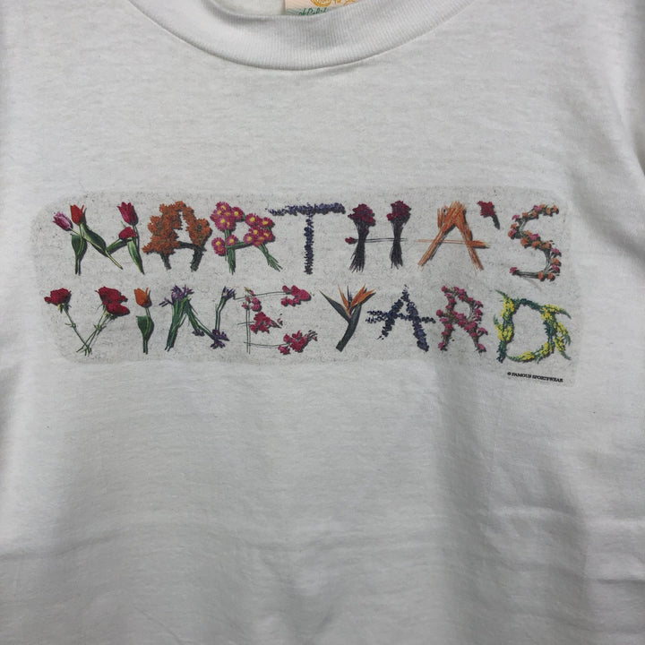 ~90'S Q TEES Floral Print T-Shirt, Men's Size M (Equivalent), Vintage cotton white type Vintage Second Hand