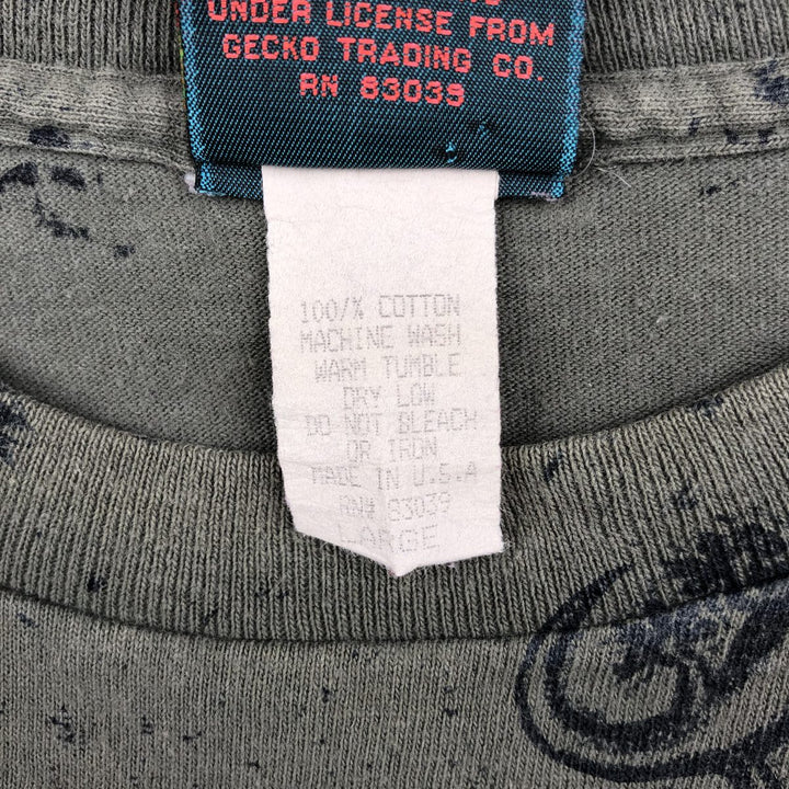 ~90'S Gecko Hawaii all-over print T-shirt, Made in USA, Men's size L equivalent, Vintage cotton dark green Vintage Second Hand