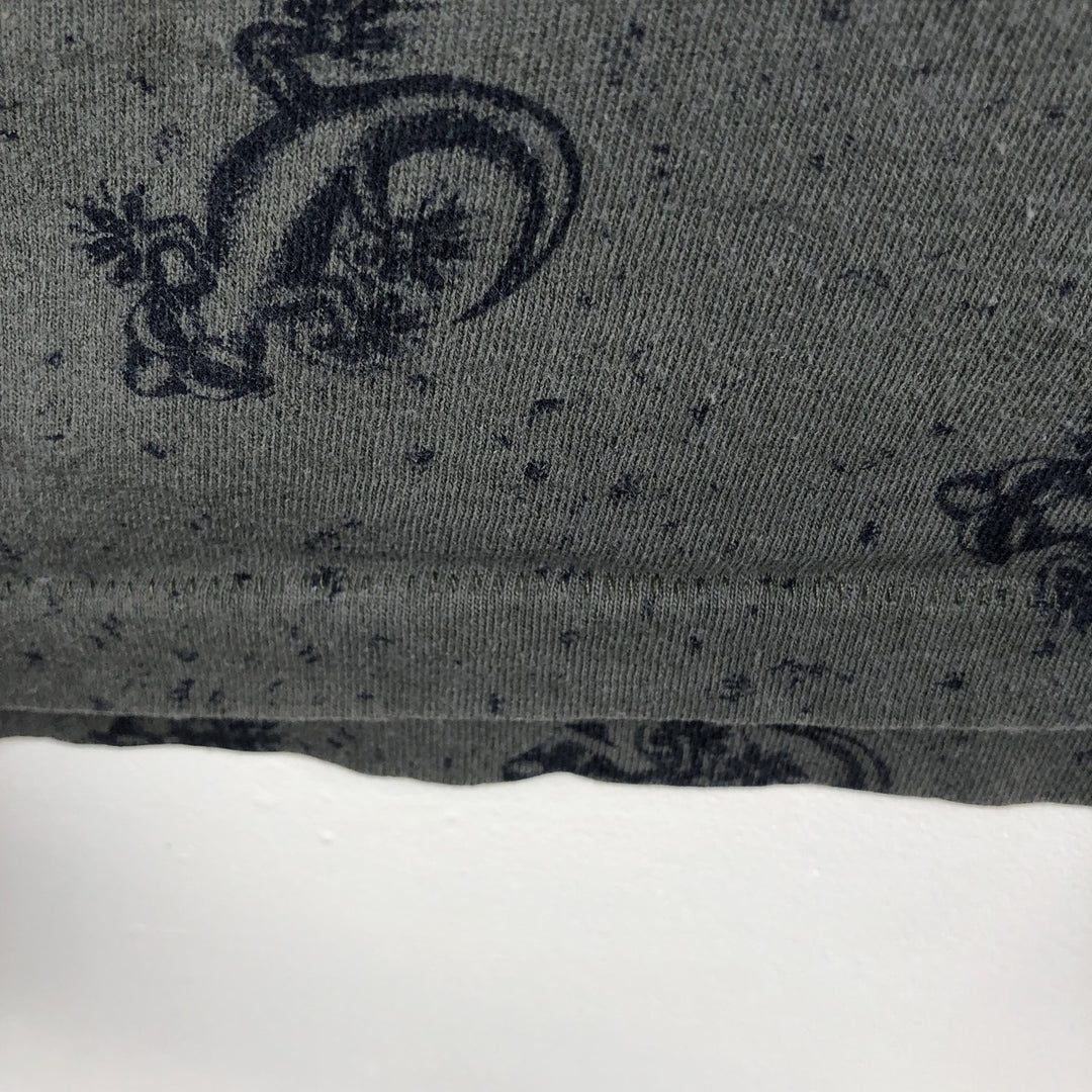~90'S Gecko Hawaii all-over print T-shirt, Made in USA, Men's size L equivalent, Vintage cotton dark green Vintage Second Hand