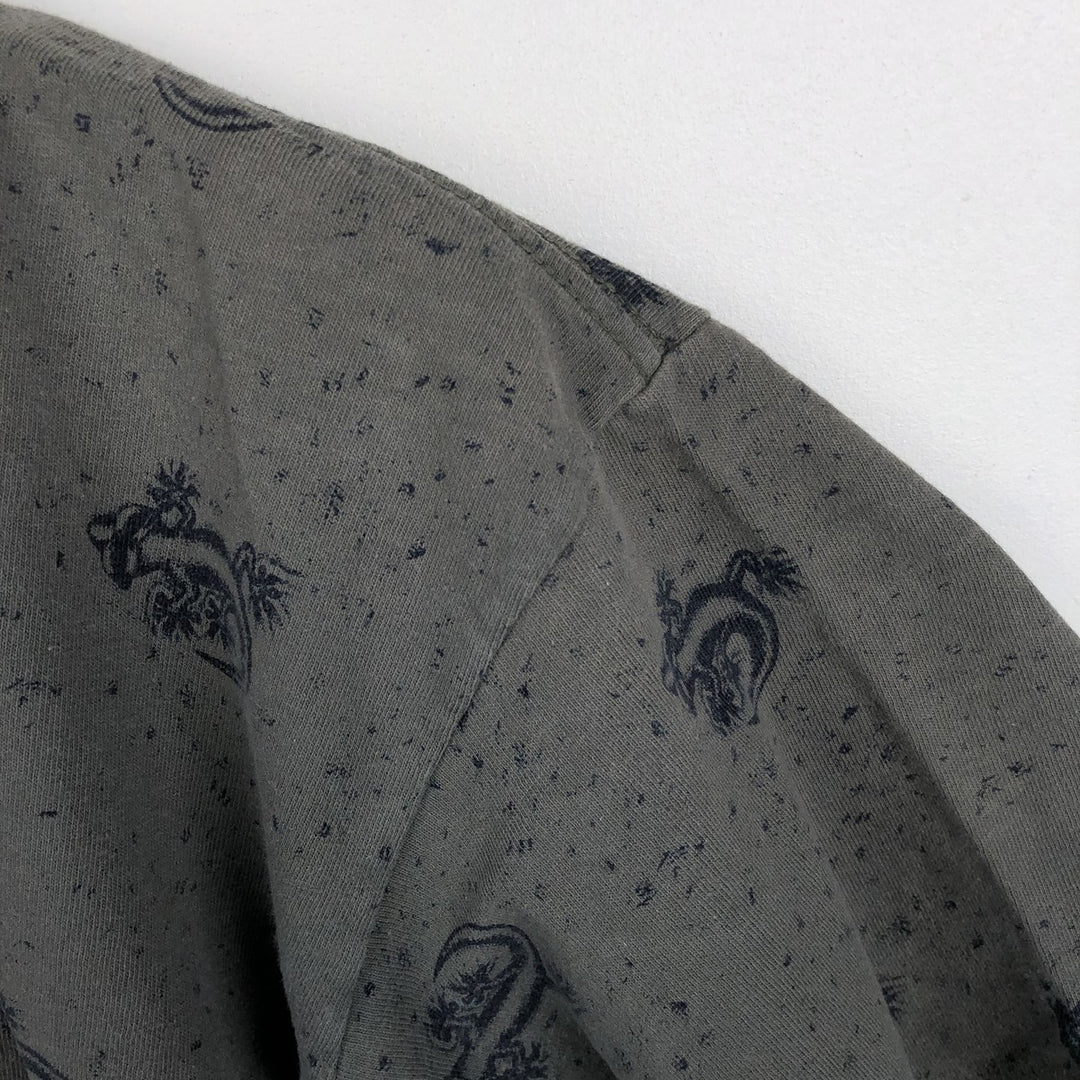 ~90'S Gecko Hawaii all-over print T-shirt, Made in USA, Men's size L equivalent, Vintage cotton dark green Vintage Second Hand