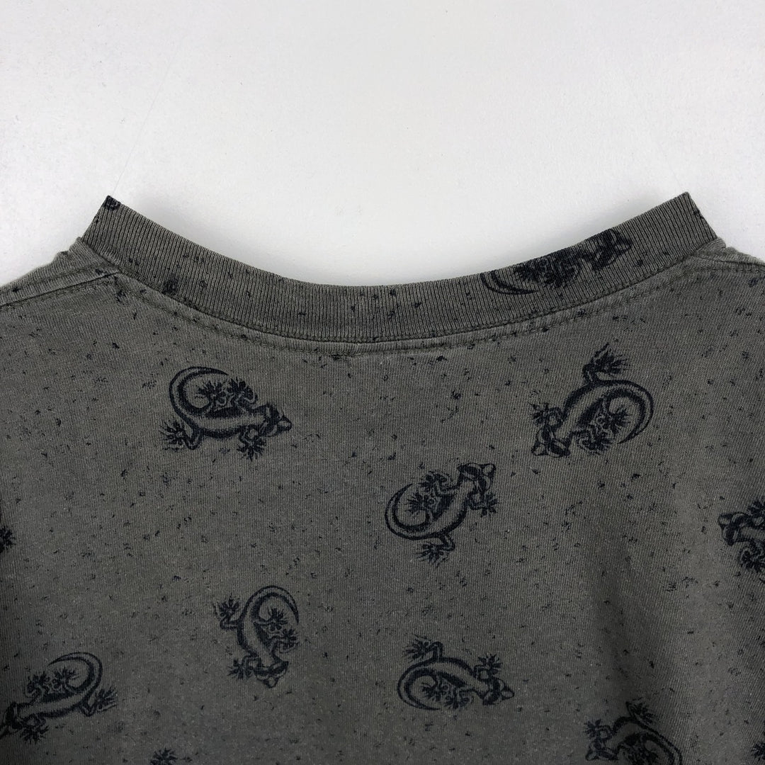 ~90'S Gecko Hawaii all-over print T-shirt, Made in USA, Men's size L equivalent, Vintage cotton dark green Vintage Second Hand