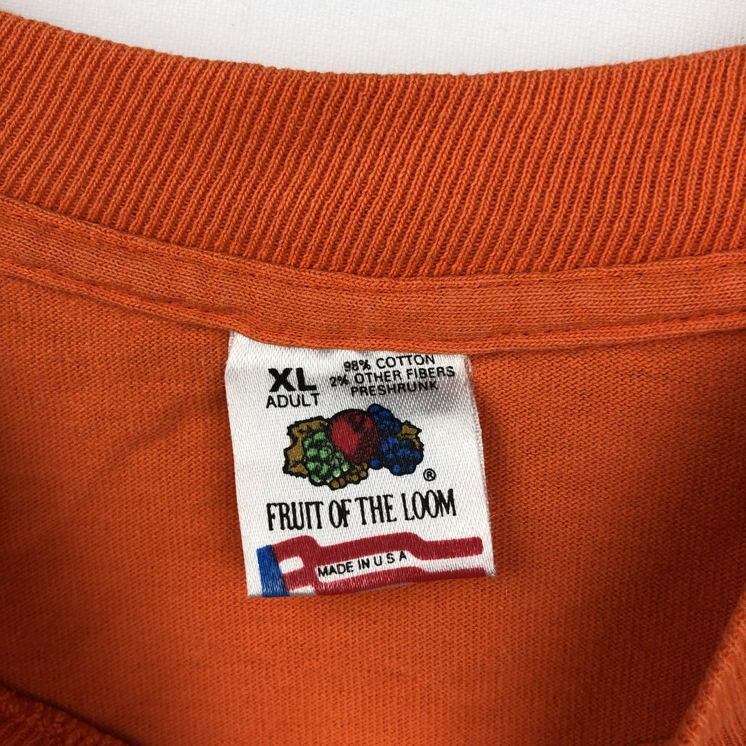 Fruit of the Loom Print T-Shirt, Made in USA, Men's XL cotton orange type Vintage Second Hand