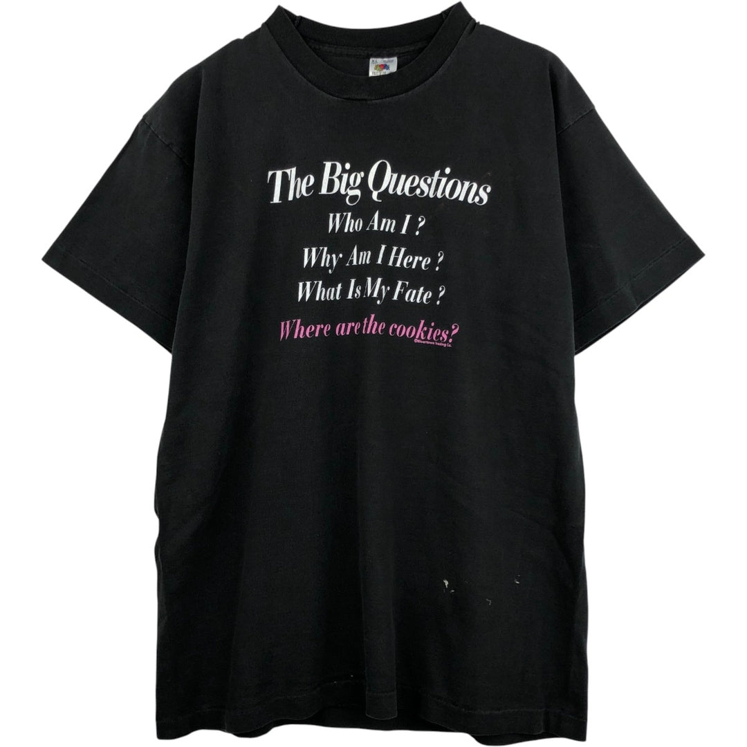 Fruit of the Loom message print T-shirt, made in USA, men's size XL equivalent, vintage. cotton black type Vintage Second Hand