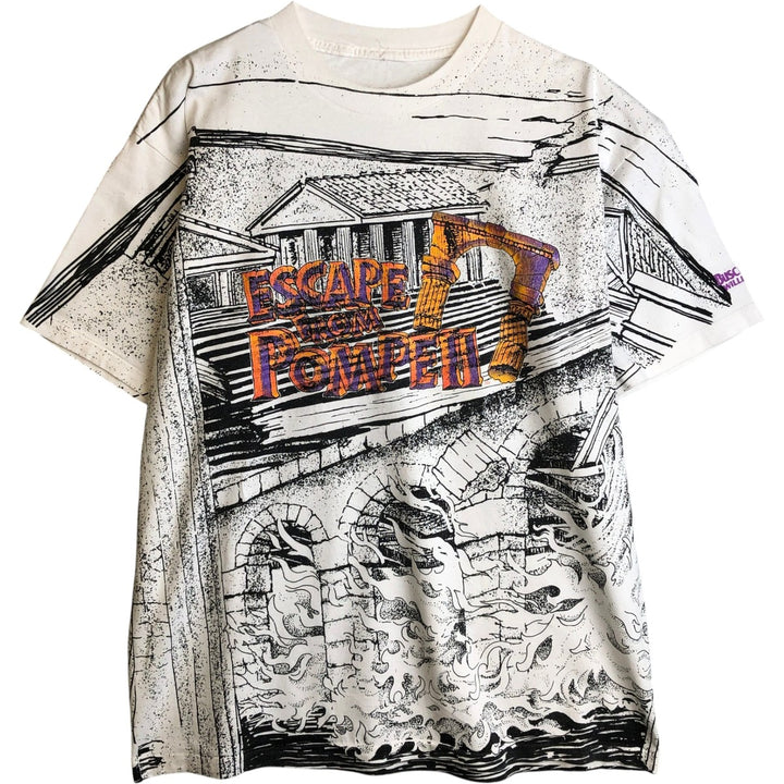 All-over print T-shirt, men's size XL. unclear white type Vintage Second Hand