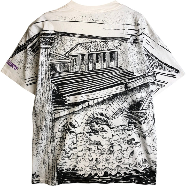 All-over print T-shirt, men's size XL. unclear white type Vintage Second Hand