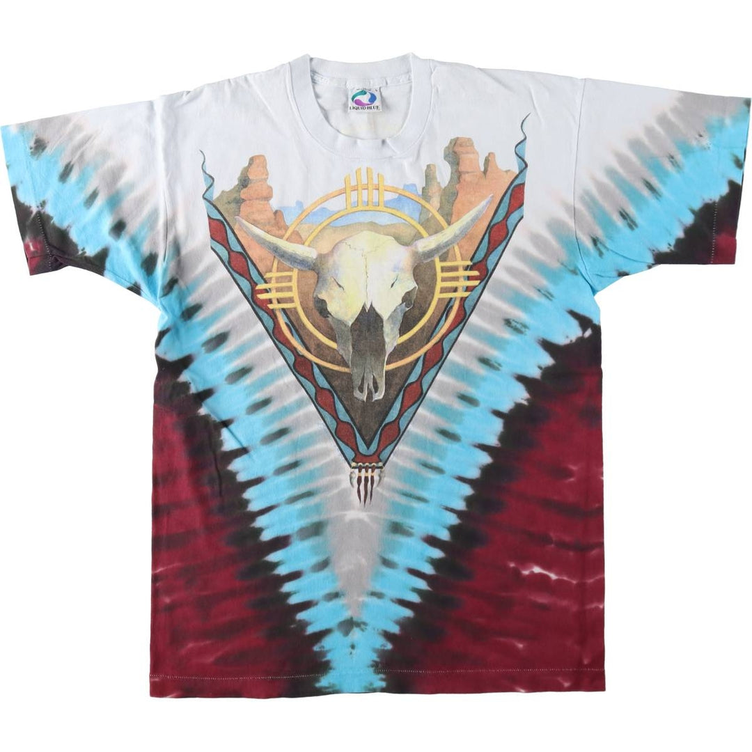 90'S Liquid Blue Tie-Dye Pattern Print T-Shirt, Made in USA, Men's Size L (Equivalent), Vintage cotton white type Vintage Second Hand