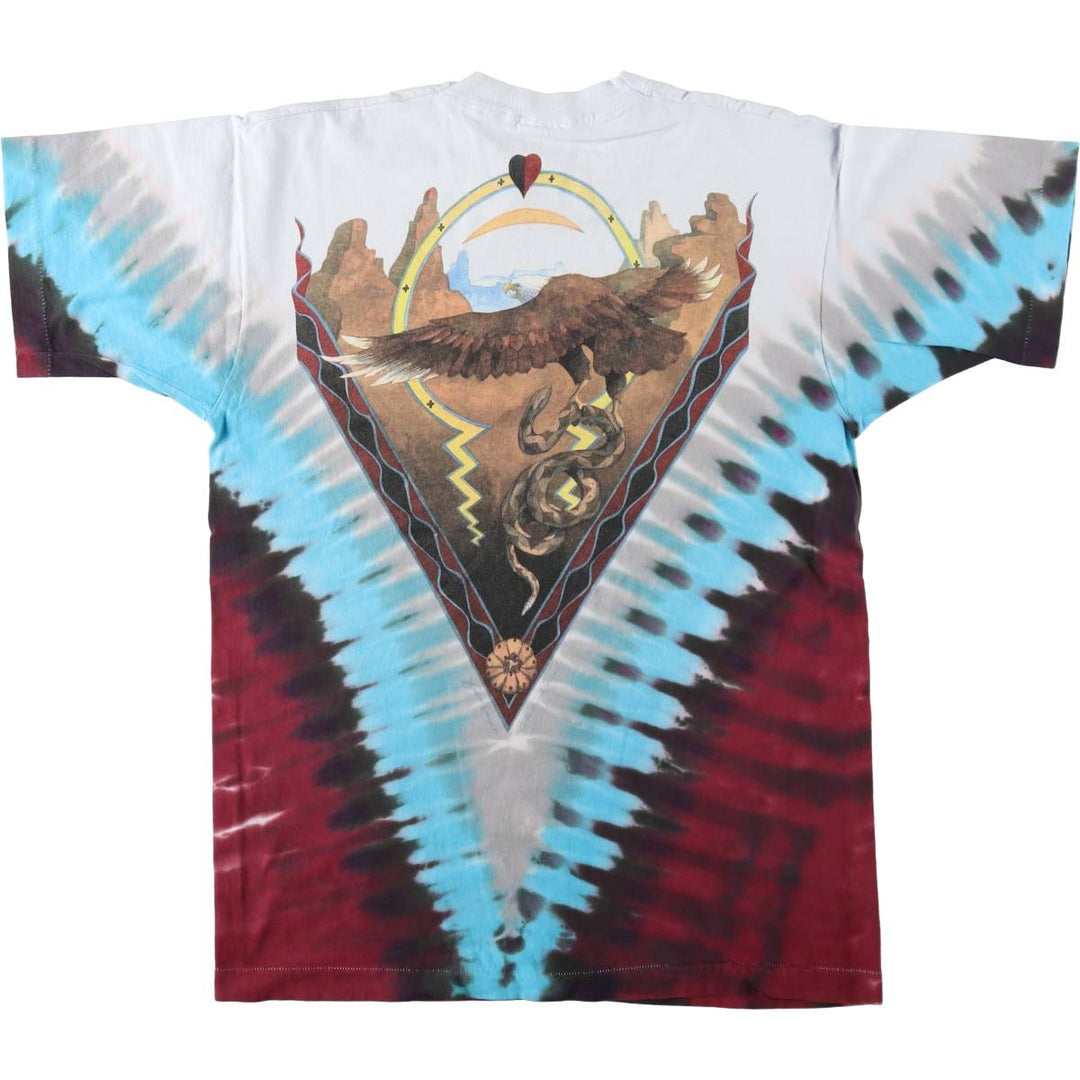 90'S Liquid Blue Tie-Dye Pattern Print T-Shirt, Made in USA, Men's Size L (Equivalent), Vintage cotton white type Vintage Second Hand