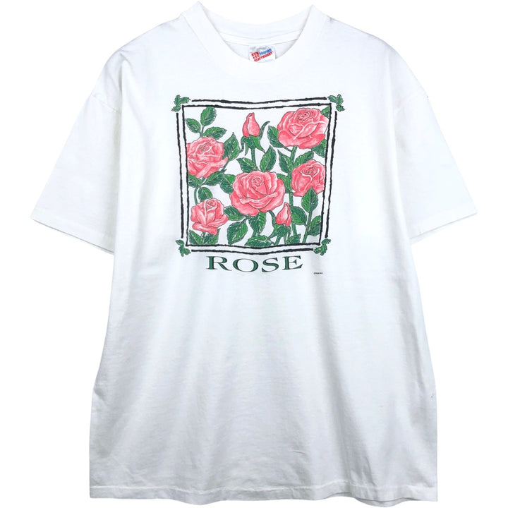 Vintage 90'S Hanes floral print T-shirt, made in the USA, men's size XL cotton white type Vintage Second Hand