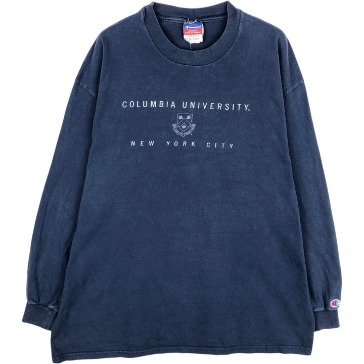Champion Columbia University College Long-Sleeve T-Shirt (Men's XL equivalent) cotton navy blue type Vintage Second Hand