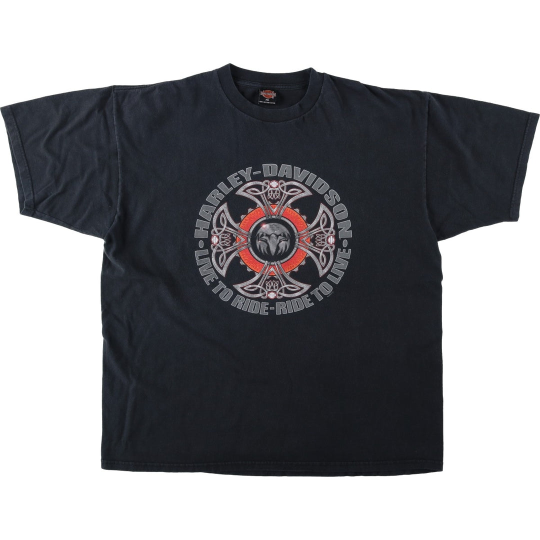 Harley-Davidson Eagle Pattern Motorcycle T-Shirt, Made in USA, Men's XXL (approx.) cotton black type Vintage Second Hand