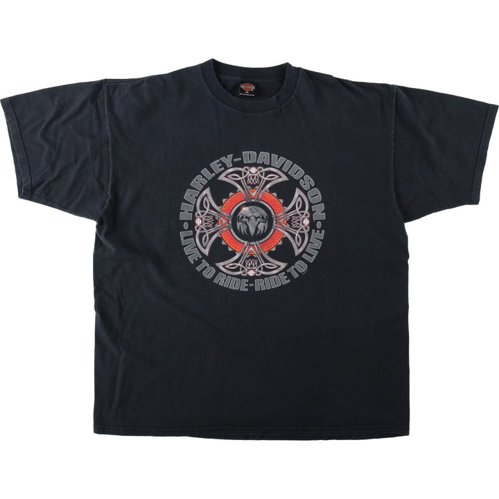 Harley-Davidson Eagle Pattern Motorcycle T-Shirt, Made in USA, Men's XXL (approx.) cotton black type Vintage Second Hand