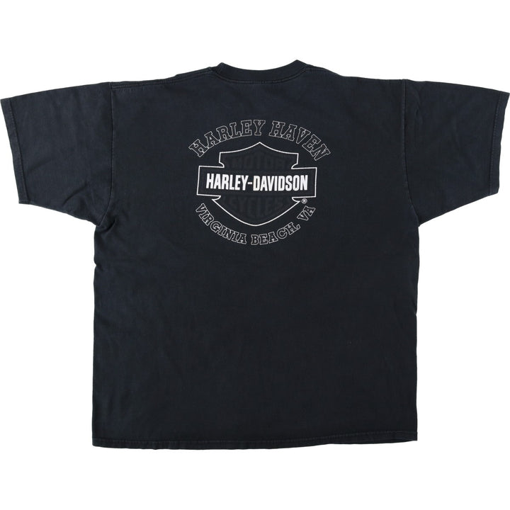 Harley-Davidson Eagle Pattern Motorcycle T-Shirt, Made in USA, Men's XXL (approx.) cotton black type Vintage Second Hand