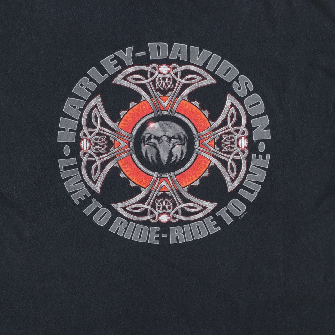 Harley-Davidson Eagle Pattern Motorcycle T-Shirt, Made in USA, Men's XXL (approx.) cotton black type Vintage Second Hand