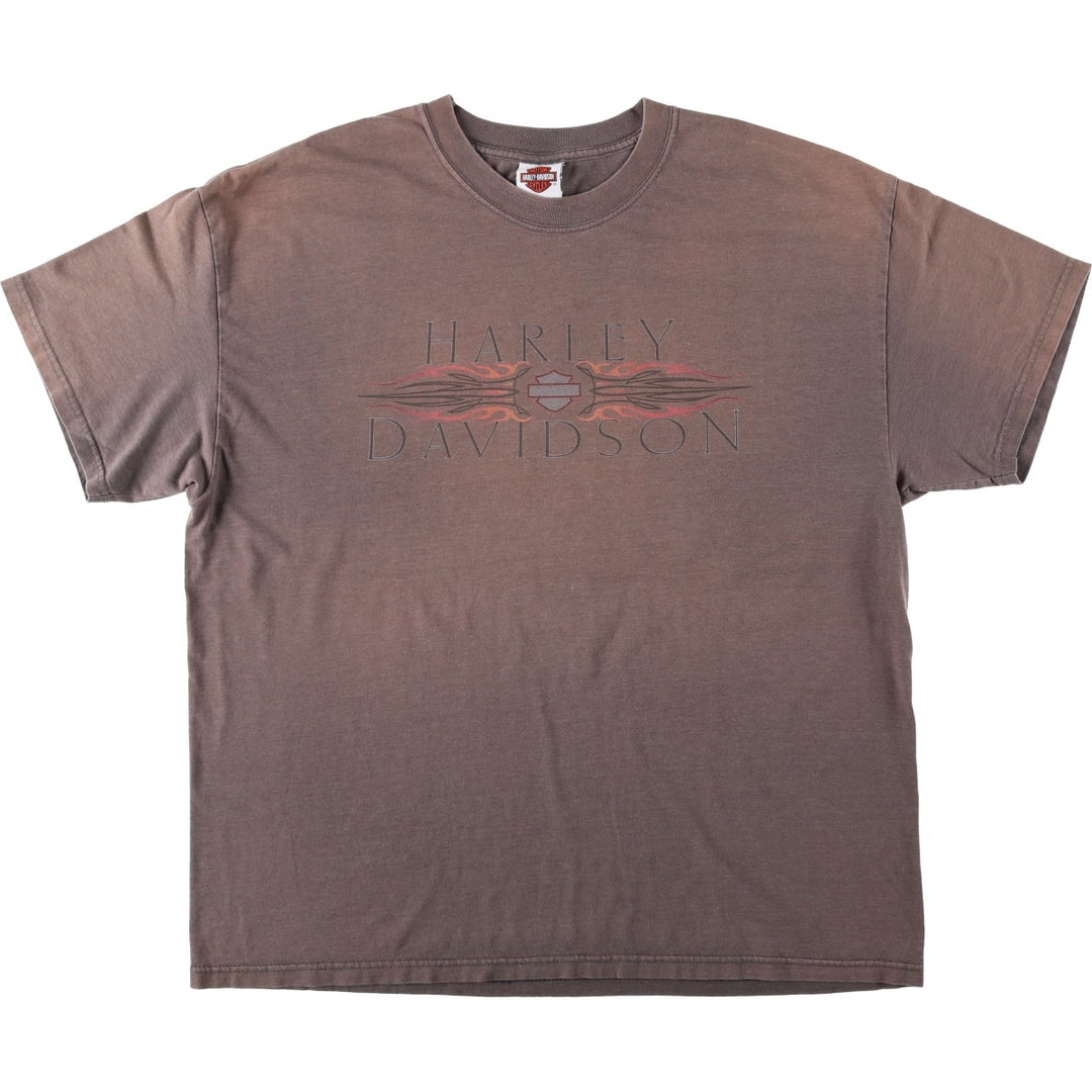 Harley-Davidson Hanes BEEFY-T Fire Pattern Motorcycle T-Shirt, Men's XXL (approx.) unclear beige type brown Vintage Second Hand