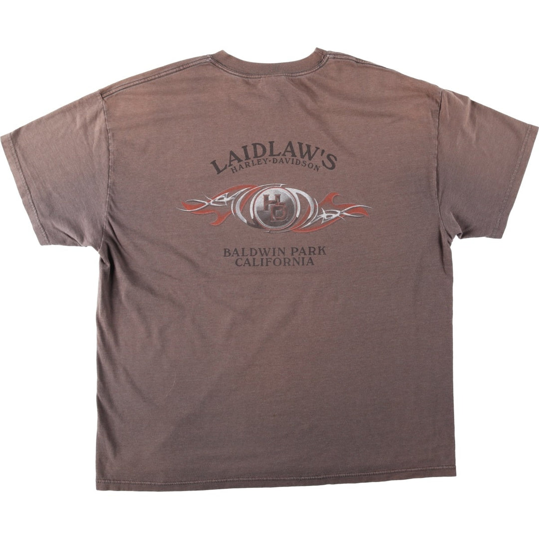 Harley-Davidson Hanes BEEFY-T Fire Pattern Motorcycle T-Shirt, Men's XXL (approx.) unclear beige type brown Vintage Second Hand