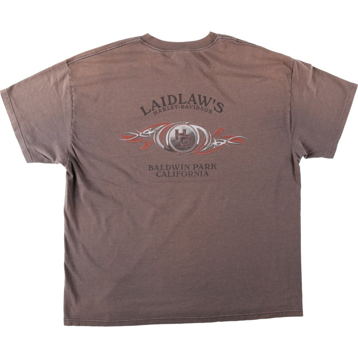 Harley-Davidson Hanes BEEFY-T Fire Pattern Motorcycle T-Shirt, Men's XXL (approx.) unclear beige type brown Vintage Second Hand