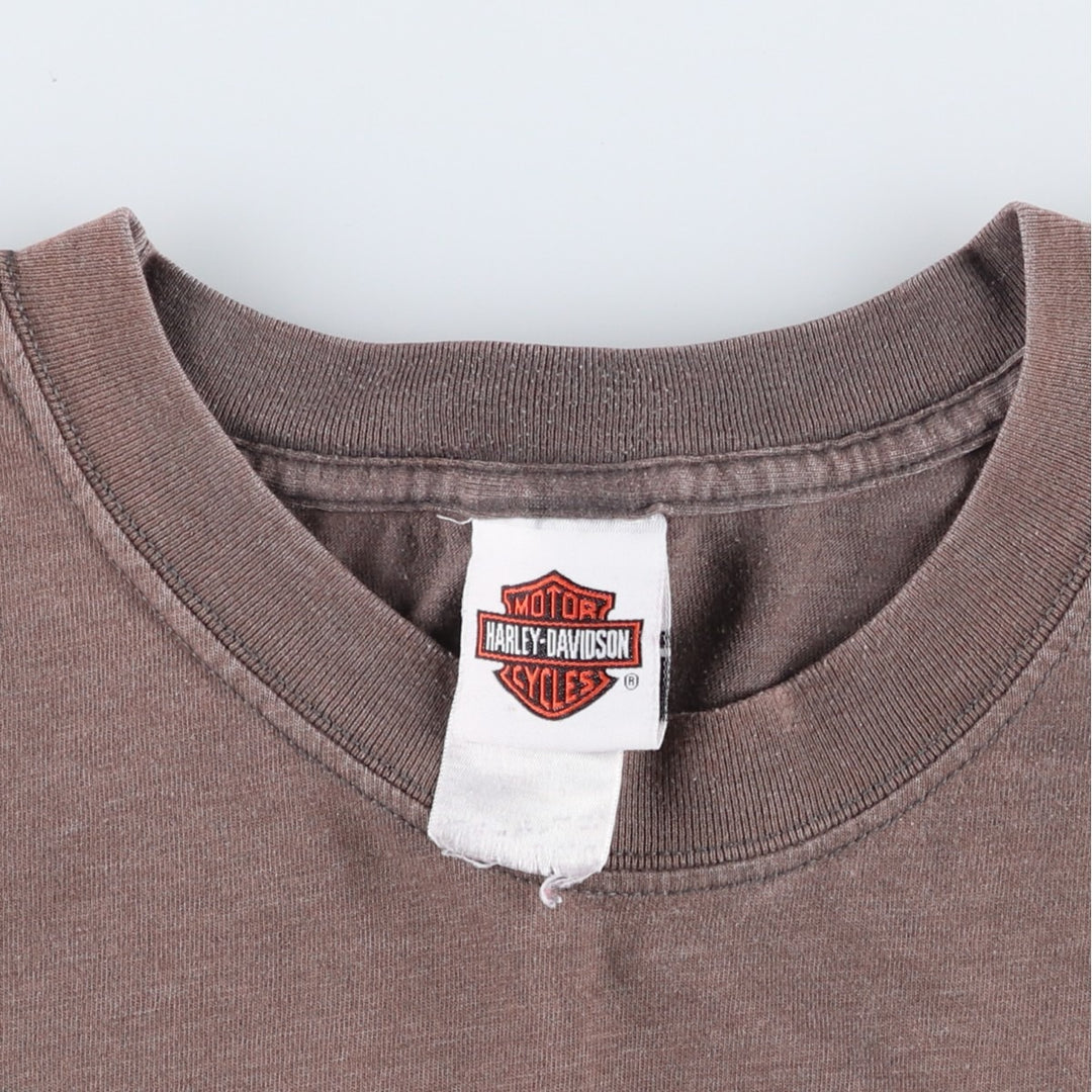 Harley-Davidson Hanes BEEFY-T Fire Pattern Motorcycle T-Shirt, Men's XXL (approx.) unclear beige type brown Vintage Second Hand