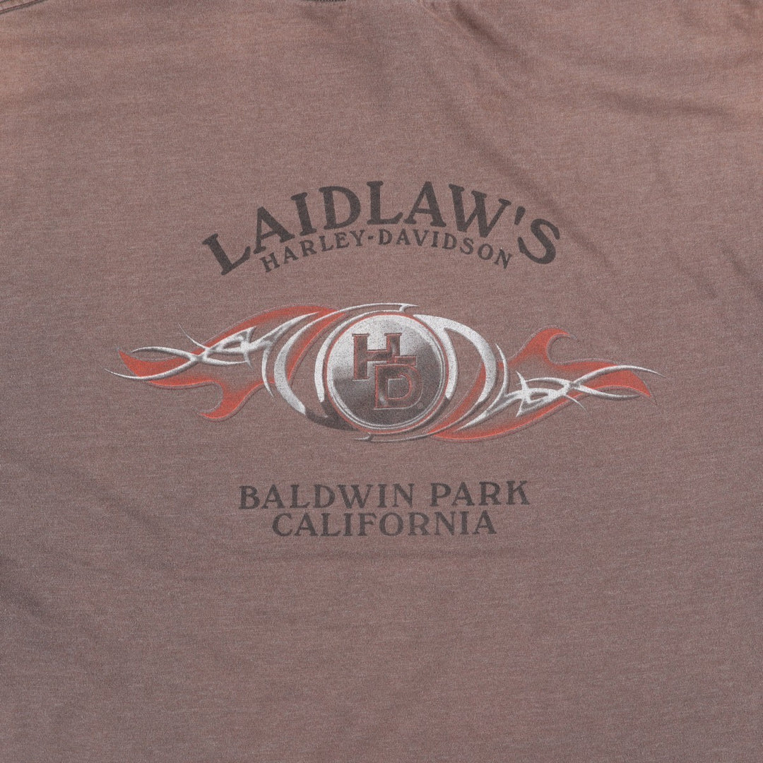 Harley-Davidson Hanes BEEFY-T Fire Pattern Motorcycle T-Shirt, Men's XXL (approx.) unclear beige type brown Vintage Second Hand