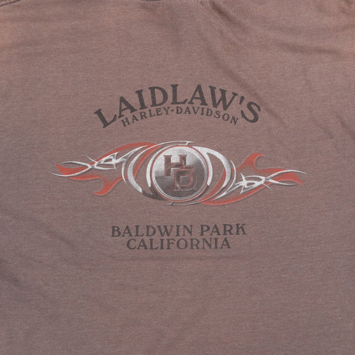 Harley-Davidson Hanes BEEFY-T Fire Pattern Motorcycle T-Shirt, Men's XXL (approx.) unclear beige type brown Vintage Second Hand