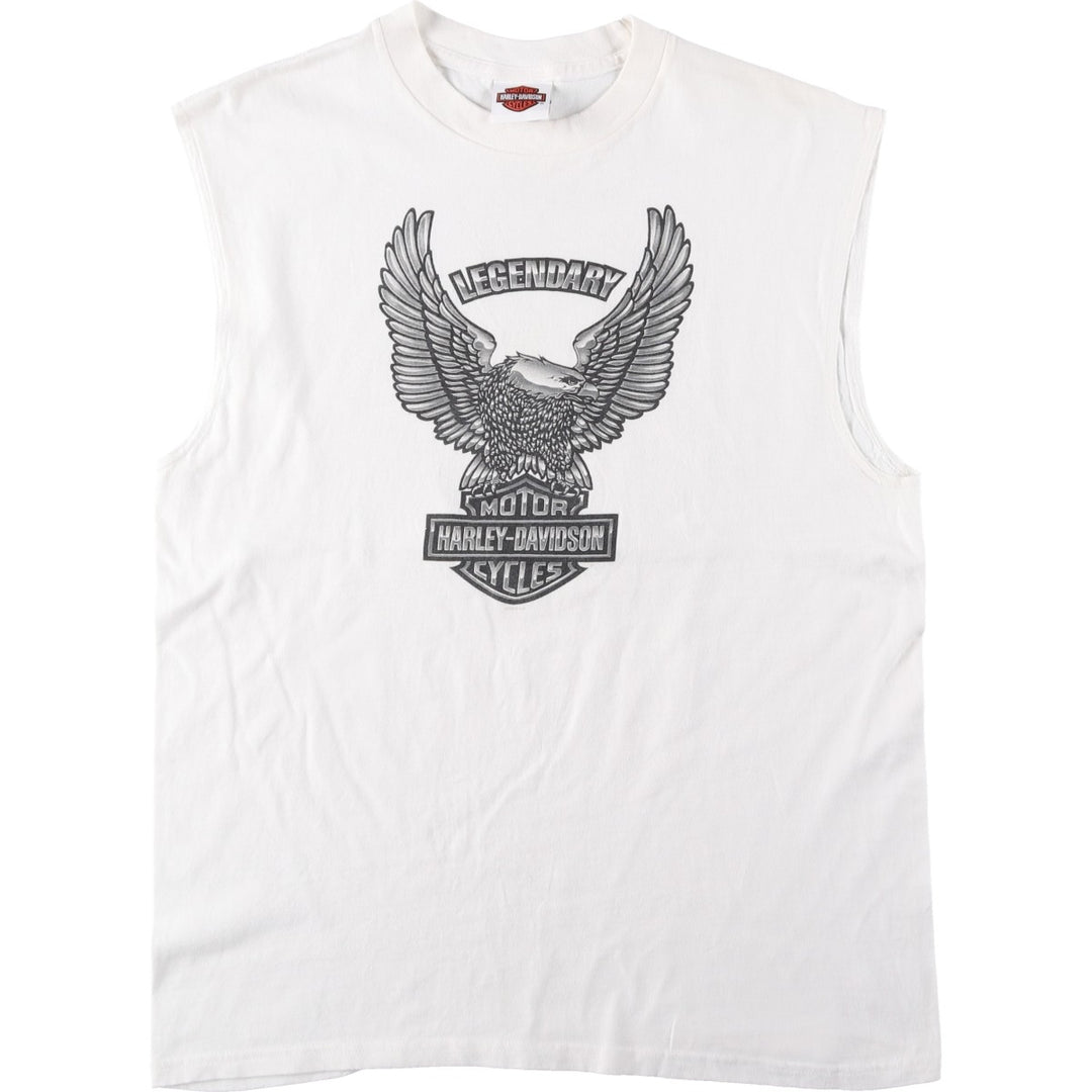 2000'S Harley-Davidson Sleeveless Motorcycle T-Shirt with Eagle Pattern (Men's Size L) cotton white type Vintage Second Hand