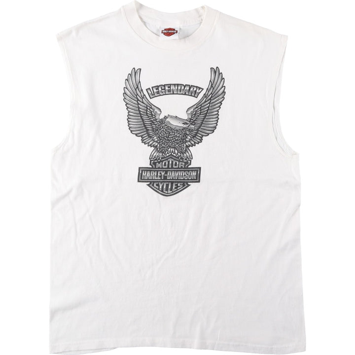 2000'S Harley-Davidson Sleeveless Motorcycle T-Shirt with Eagle Pattern (Men's Size L) cotton white type Vintage Second Hand