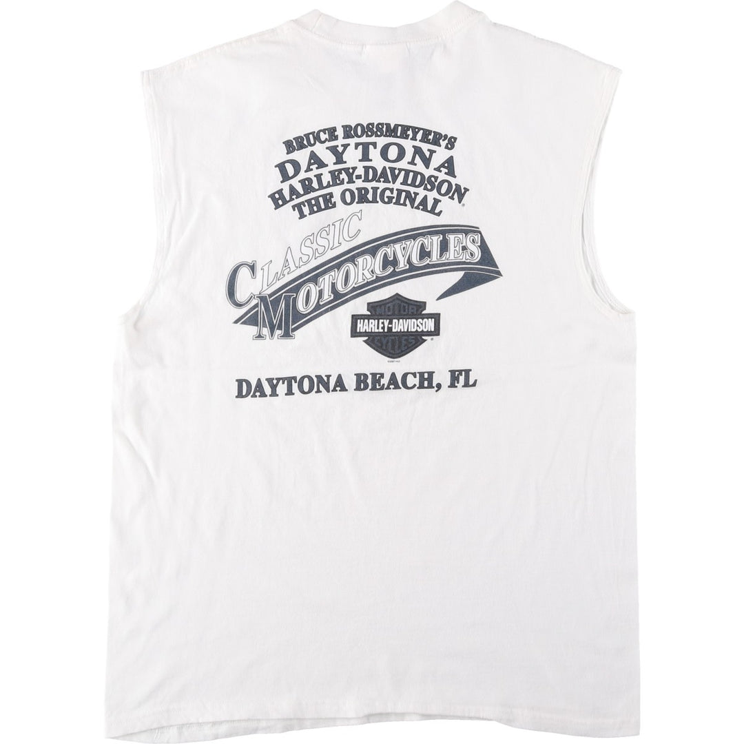 2000'S Harley-Davidson Sleeveless Motorcycle T-Shirt with Eagle Pattern (Men's Size L) cotton white type Vintage Second Hand