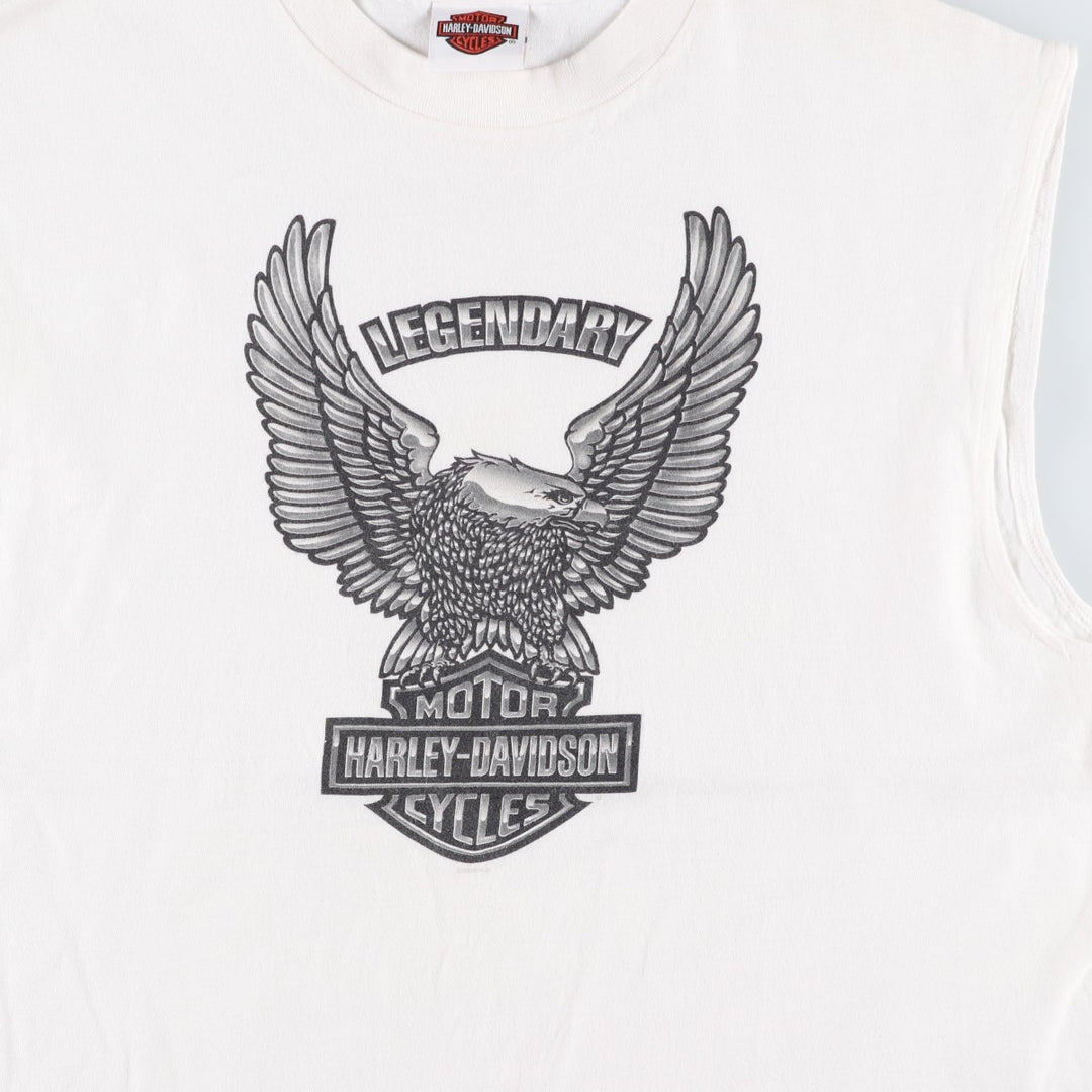 2000'S Harley-Davidson Sleeveless Motorcycle T-Shirt with Eagle Pattern (Men's Size L) cotton white type Vintage Second Hand