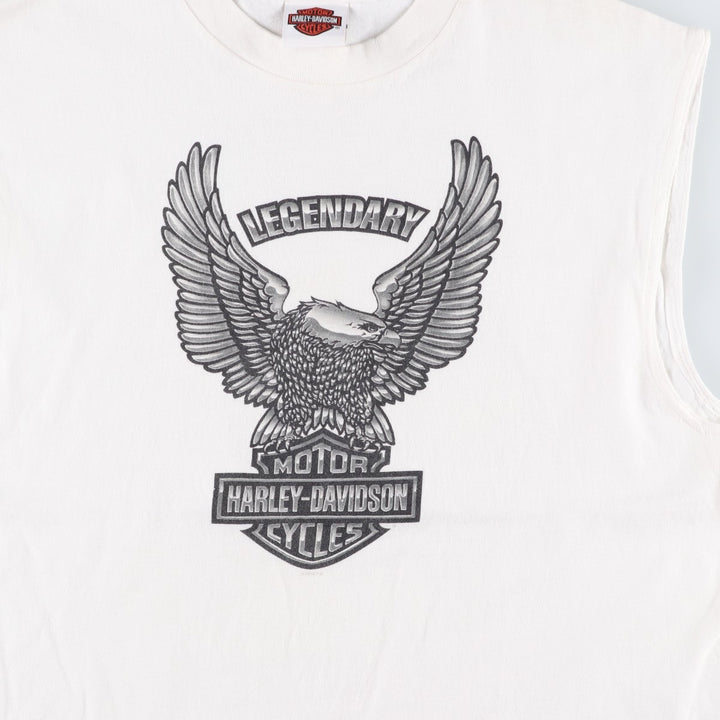 2000'S Harley-Davidson Sleeveless Motorcycle T-Shirt with Eagle Pattern (Men's Size L) cotton white type Vintage Second Hand