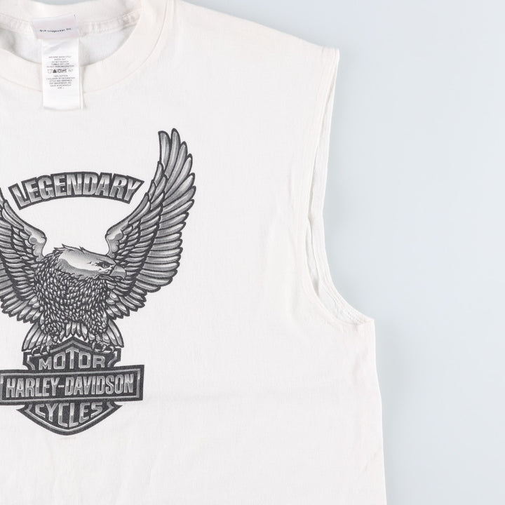 2000'S Harley-Davidson Sleeveless Motorcycle T-Shirt with Eagle Pattern (Men's Size L) cotton white type Vintage Second Hand