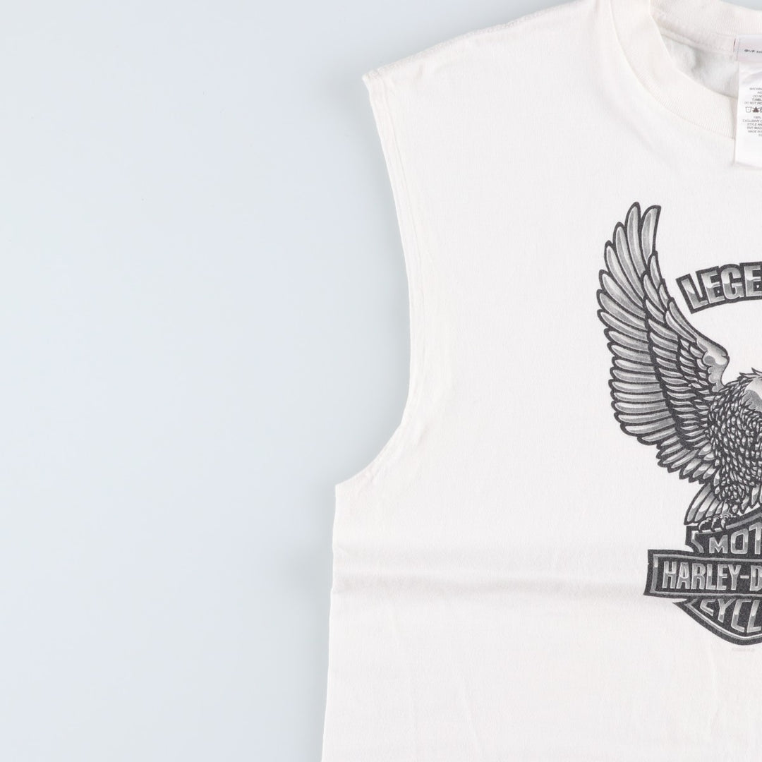 2000'S Harley-Davidson Sleeveless Motorcycle T-Shirt with Eagle Pattern (Men's Size L) cotton white type Vintage Second Hand