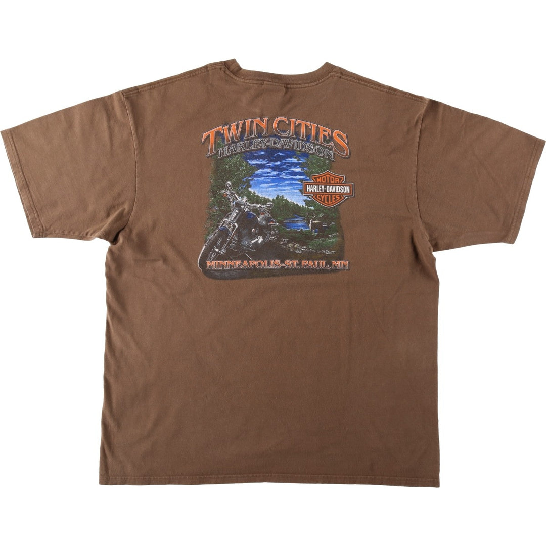 Harley-Davidson Eagle Pattern Motorcycle Bike T-shirt Made in USA Men's XXL cotton brown type Vintage Second Hand